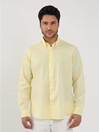 Dufy Sarı Erkek Regular Fit Düz Brent Düğmeli Yaka Uzun Kol Gömlek - 102254