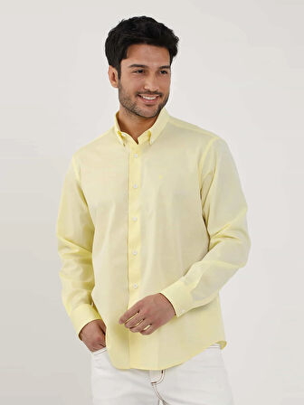 Dufy Sarı Erkek Regular Fit Düz Brent Düğmeli Yaka Uzun Kol Gömlek - 102254