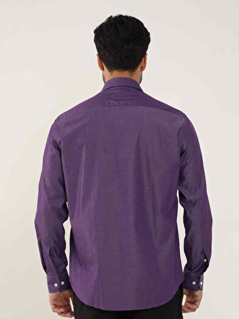 Dufy Mürdüm Erkek Regular Fit Düz Brent Düğmeli Yaka Uzun Kol Gömlek - 102264