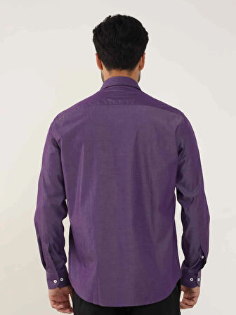 Dufy Mürdüm Erkek Regular Fit Düz Brent Düğmeli Yaka Uzun Kol Gömlek - 102264