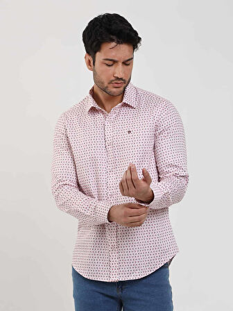 Dufy Kırmızı Erkek Slim Fit Kareli Brent Yaka Uzun Kol Gömlek - 102404