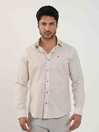 Dufy Bej Erkek Slim Fit Kareli Brent Yaka Uzun Kol Gömlek - 102409