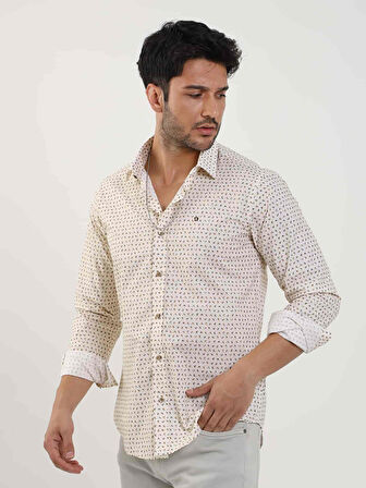 Dufy Bej Erkek Slim Fit Kareli Brent Yaka Uzun Kol Gömlek - 102409