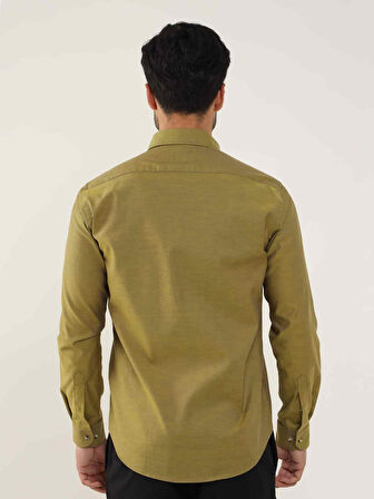 Dufy Hardal Erkek Slim Fit Düz Brent Düğmeli Yaka Uzun Kol Gömlek - 102454