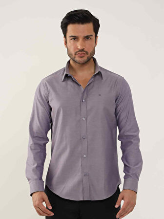 Dufy Mor Erkek Slim Fit Düz Brent Düğmeli Yaka Uzun Kol Gömlek - 102459