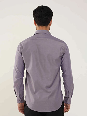 Dufy Mor Erkek Slim Fit Düz Brent Düğmeli Yaka Uzun Kol Gömlek - 102459