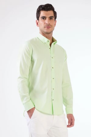 Erkek Slim Fit Uzun Kol Açık Yeşil Gömlek