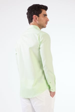 Erkek Slim Fit Uzun Kol Açık Yeşil Gömlek