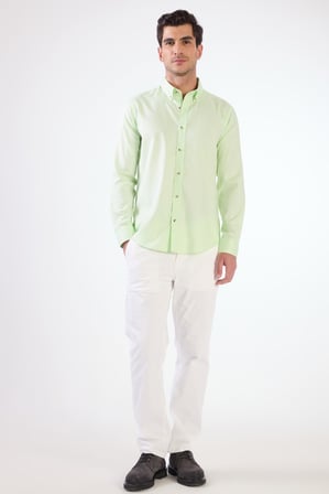 Erkek Slim Fit Uzun Kol Açık Yeşil Gömlek