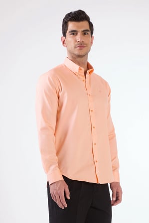 Erkek Slim Fit Uzun Kol Turuncu Gömlek