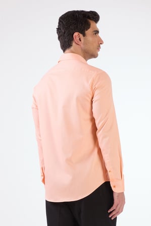Erkek Slim Fit Uzun Kol Turuncu Gömlek