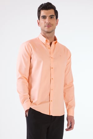 Erkek Slim Fit Uzun Kol Turuncu Gömlek