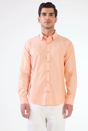 Erkek Slim Fit Düğmeli Yaka Uzun Kol Turuncu Desenli Gömlek