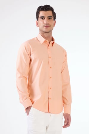 Erkek Slim Fit Düğmeli Yaka Uzun Kol Turuncu Desenli Gömlek