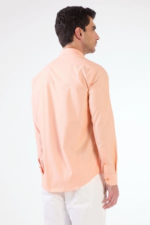 Erkek Slim Fit Düğmeli Yaka Uzun Kol Turuncu Desenli Gömlek