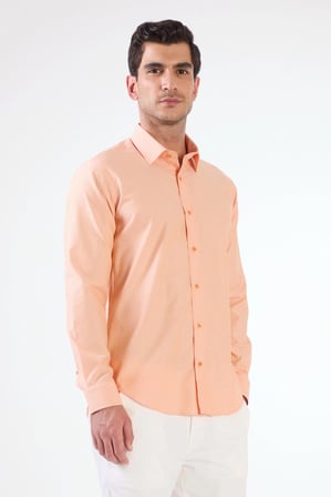 Erkek Slim Fit Düğmeli Yaka Uzun Kol Turuncu Desenli Gömlek