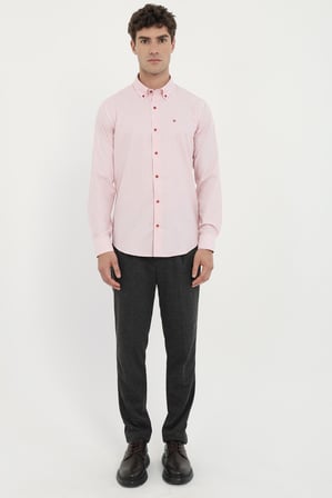 Erkek Slim Fit Uzun Kol Kırmızı Desenli Gömlek