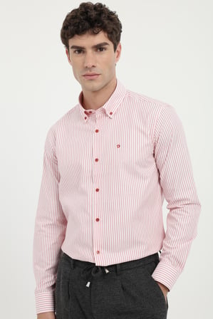 Erkek Slim Fit Uzun Kol Kırmızı Desenli Gömlek