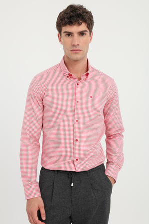 Erkek Slim Fit Uzun Kol Kırmızı Desenli Gömlek