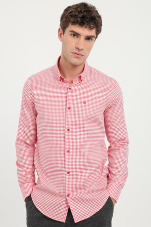 Erkek Slim Fit Uzun Kol Kırmızı Desenli Gömlek