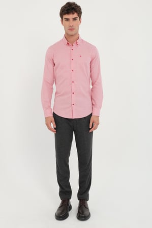 Erkek Slim Fit Uzun Kol Kırmızı Desenli Gömlek