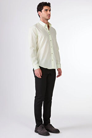 Yeşil Pamuklu  Brent Yaka Slim Fit Uzun Kol Erkek Gömlek