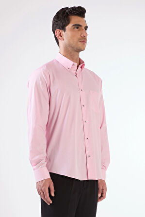 Pembe Erkek Regular Fit Kareli Brent Yaka Uzun Kol Gömlek 