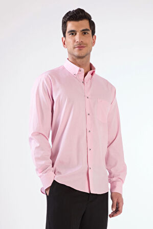 Pembe Erkek Regular Fit Kareli Brent Yaka Uzun Kol Gömlek 