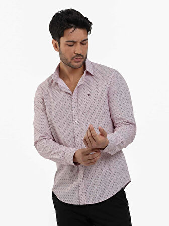 Dufy Bordo Erkek Slim Fit Pitikare Desenli Brent Yaka Uzun Kol Gömlek - 102991