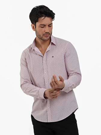 Dufy Bordo Erkek Slim Fit Pitikare Desenli Brent Yaka Uzun Kol Gömlek - 102991