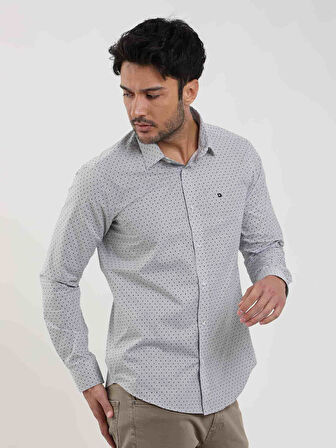 Dufy Siyah Erkek Slim Fit Pitikare Desenli Brent Yaka Uzun Kol Gömlek - 103001