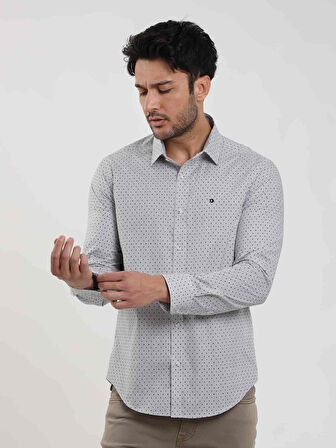 Dufy Siyah Erkek Slim Fit Pitikare Desenli Brent Yaka Uzun Kol Gömlek - 103001