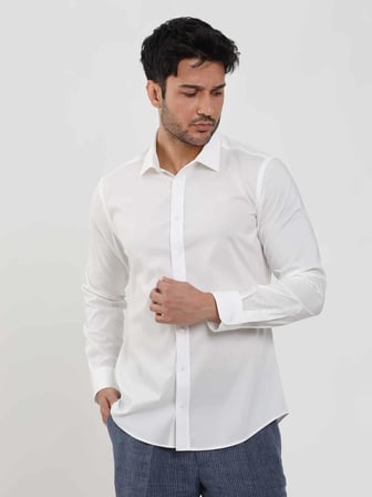 Dufy Beyaz Erkek Slim Fit Düz Klasik Yaka Uzun Kol Gömlek - 103119
