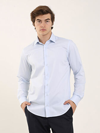Dufy Mavi Erkek Regular Fit Klasik Yaka Uzun Kol Gömlek - 103144