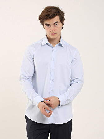 Dufy Mavi Erkek Regular Fit Klasik Yaka Uzun Kol Gömlek - 103144