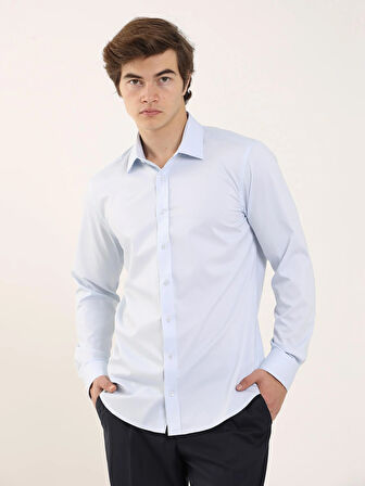 Dufy Mavi Erkek Slim Fit Klasik Yaka Uzun Kol Gömlek - 103149