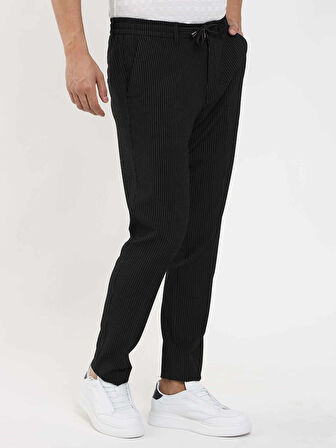 Dufy Siyah Erkek Slim Fit Çizgili Jogger Pantolon - 103284