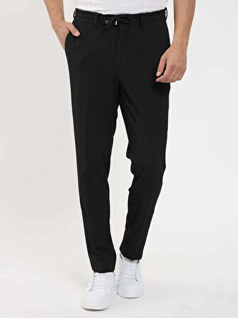 Dufy Siyah Erkek Slim Fit Çizgili Jogger Pantolon - 103284