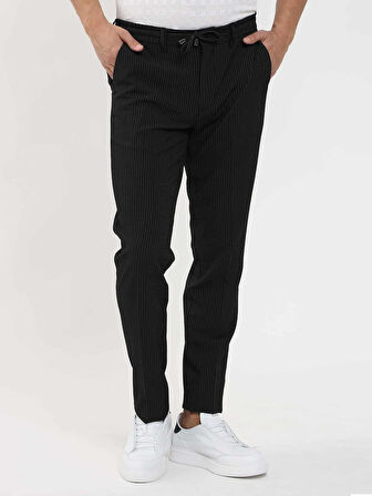 Dufy Siyah Erkek Slim Fit Çizgili Jogger Pantolon - 103284