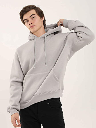 Dufy Taş Erkek Oversize Düz Pamuklu Kapüşonlu Sweatshirt - 103727