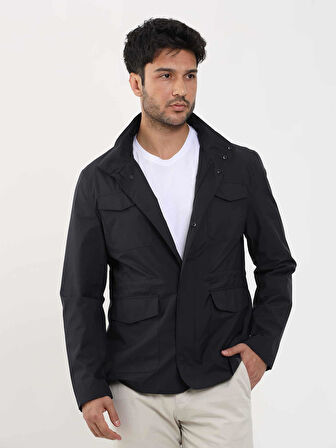 Dufy Lacivert Erkek Regular Fit Düz Hakim Yaka Safari Mont - 104369