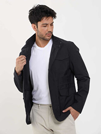 Dufy Lacivert Erkek Regular Fit Düz Hakim Yaka Safari Mont - 104369