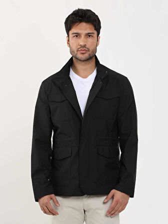 Dufy Siyah Erkek Regular Fit Düz Hakim Yaka Safari Mont - 104384