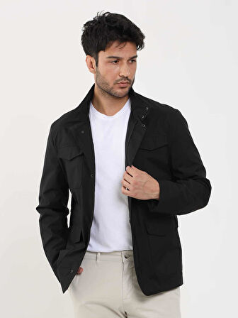 Dufy Siyah Erkek Regular Fit Düz Hakim Yaka Safari Mont - 104384
