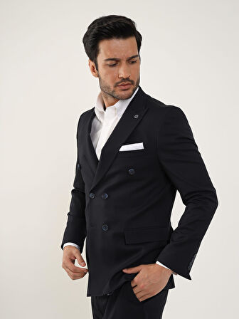 Dufy Lacivert Erkek Slim Fit Düz Kruvaze Yaka Takım Elbise - 104423