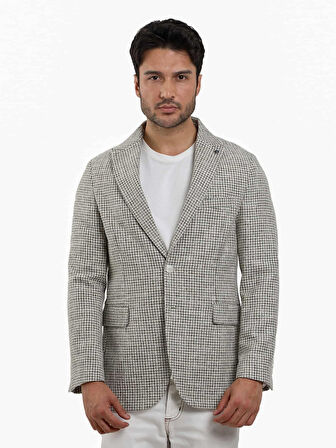 Dufy Yeşil Erkek Slim Fit Pitikare Desenli Sivri Yaka Casual Ceket - 104436