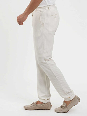 Dufy Ekru Erkek Slim Fit Çizgili Gofre Desenli Pantolon - 104448