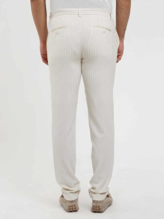 Dufy Ekru Erkek Slim Fit Çizgili Gofre Desenli Pantolon - 104448
