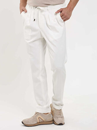 Dufy Ekru Erkek Slim Fit Gofre Desenli Jogger Pantolon - 104509