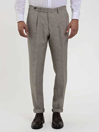 Dufy Kahverengi Erkek Slim Fit Çizgili Keten Pantolon - 104544
